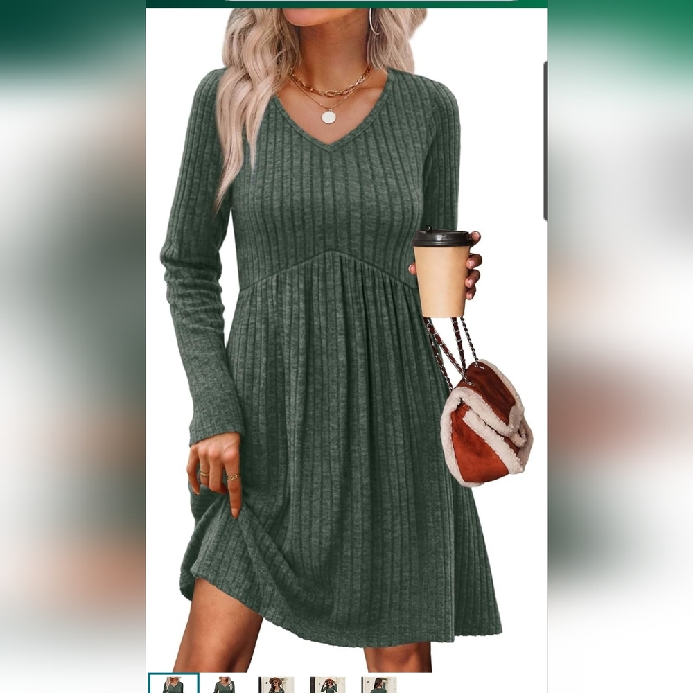 Elegant Green Ribbed Knit Dress